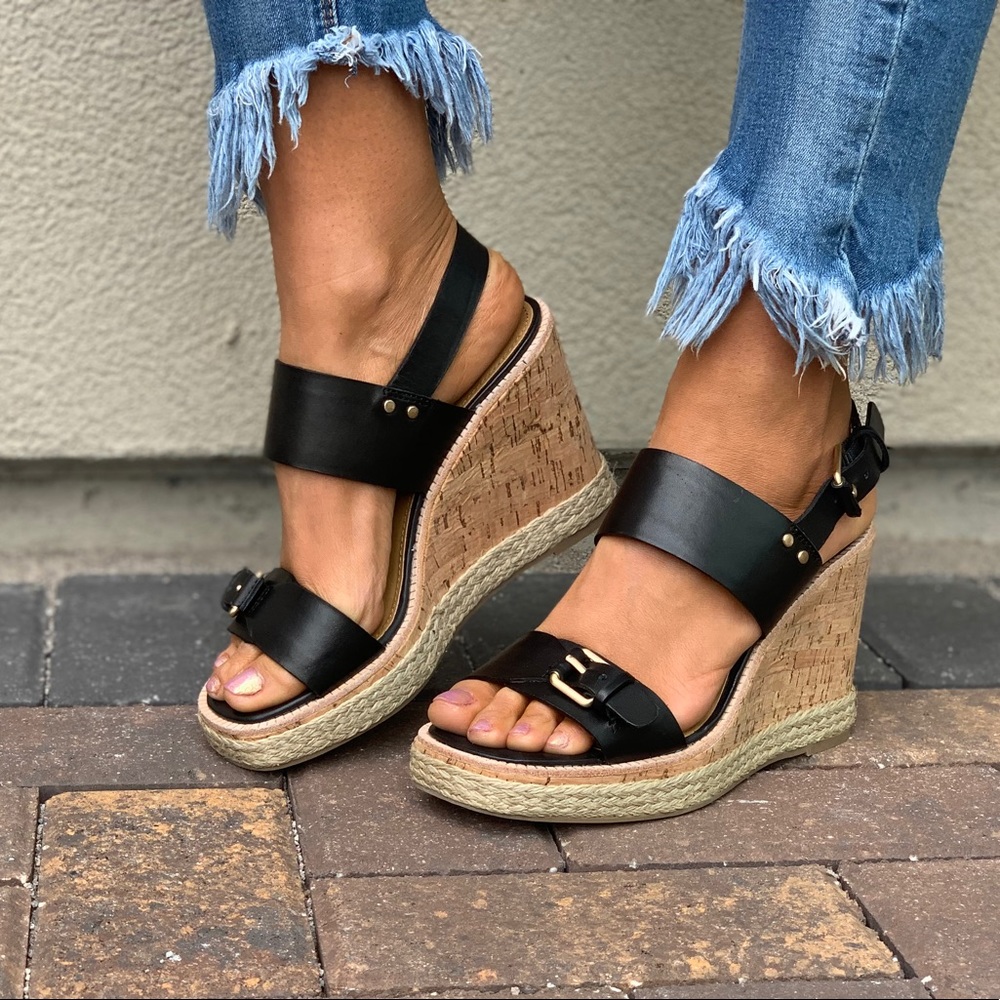 Leather Cork Espadrille Platform Wedge Sandal - Picture 5 of 8